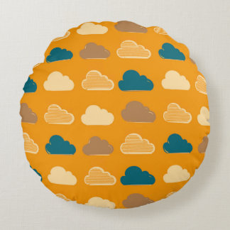 Almofada Redonda Minimal Clouds Pattern – Orange Sky Vibes