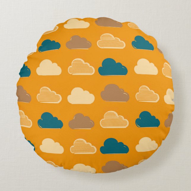 Almofada Redonda Minimal Clouds Pattern – Orange Sky Vibes (Frente)