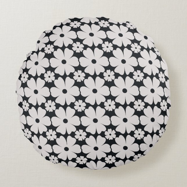Almofada Redonda Minimalist black & white daisy pattern (Frente)