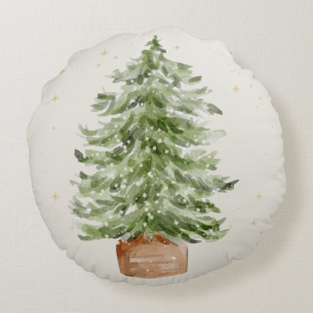 Almofada Redonda Minimalist Christmas Tree Round Throw Pillow (Verso)