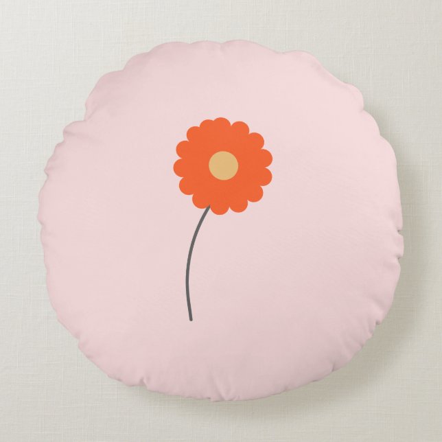 Almofada Redonda Minimalista de Flor Retro (Frente)