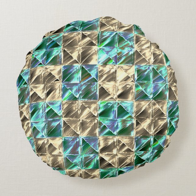 Almofada Redonda Minta seca verde para bege ou azulejo de xadrez ma (Verso)