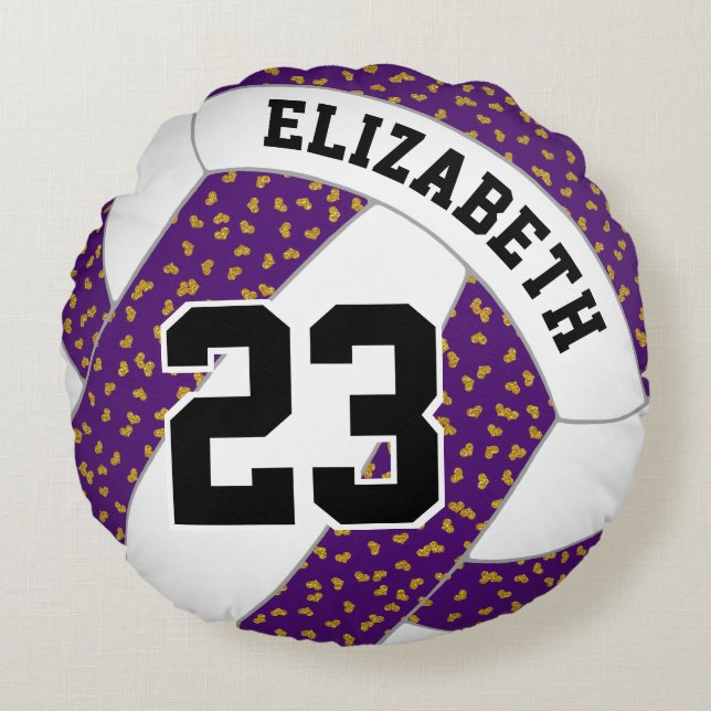 Almofada Redonda minúscula gliteria corações de vôlei feminino QUAL (Frente)