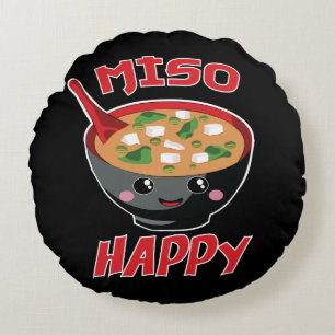 Almofada Redonda Miso Happy Funny Comida Kawaii
