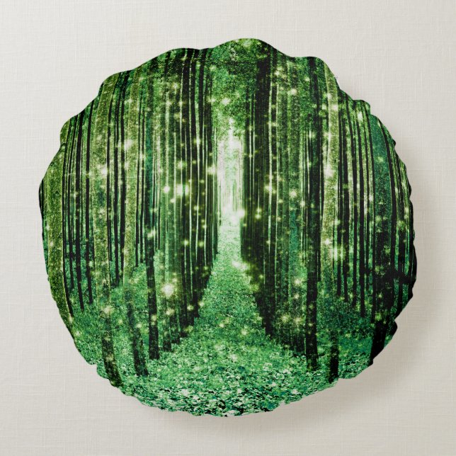 Almofada Redonda Mistério Verde da Floresta Mágica (Verso)