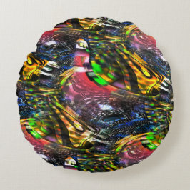 Almofada Redonda Mistura de arte virtual colorida inspirada na arte