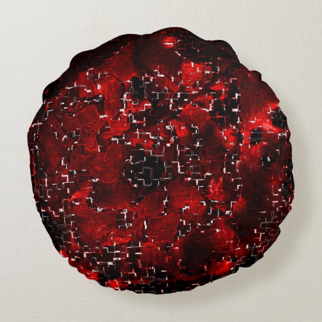 Almofada Redonda Mistura de pétalas vermelhas chuvosas e rústicas s (Verso)