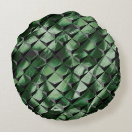 Almofada Redonda Misturar quadrados 3D com imagem verde-escura do f