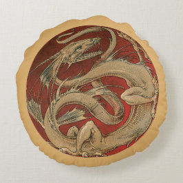 Almofada Redonda Mitologia Vintage, Antiguidade Dragão Asiático do 