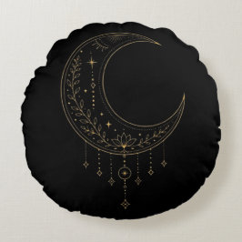 Almofada Redonda Modern Black Gold Lunar Phase Cushion