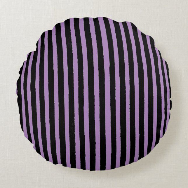 Almofada Redonda Modern, Black Purple Stripes (Frente)