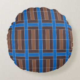 Almofada Redonda Modern Blue and Brown Geometric Plaid Pattern |