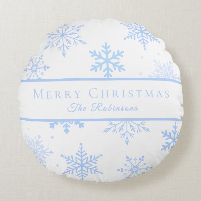 Almofada Redonda Modern Blue Snowflakes  (Frente)