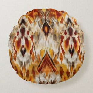 Almofada Redonda Modern Boho Neutraliza Tribal Castanho Laranja Ika