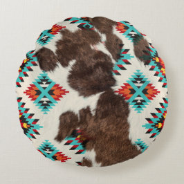 Almofada Redonda Modern Boho Southwest Cowhide Aztec Padrão