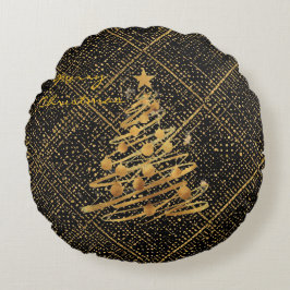Almofada Redonda Modern, Chrismas Tree, Black Gold Cross Pattern 