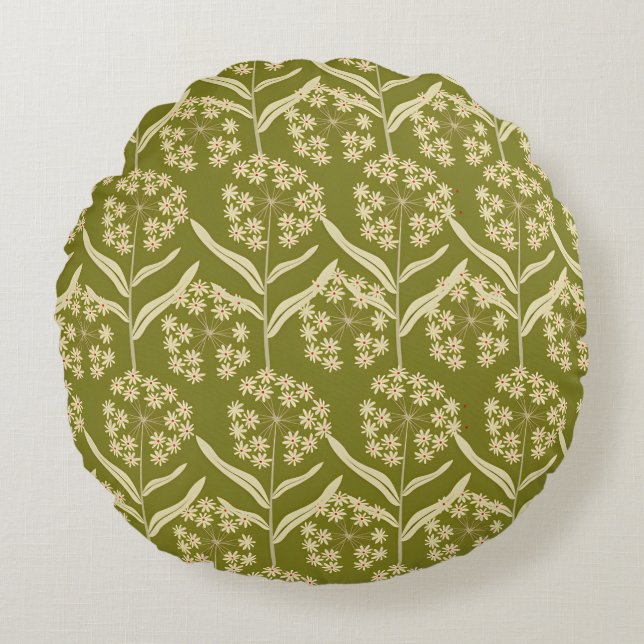 Almofada Redonda Modern Floral Pattern: White Umbel Flowers (Frente)