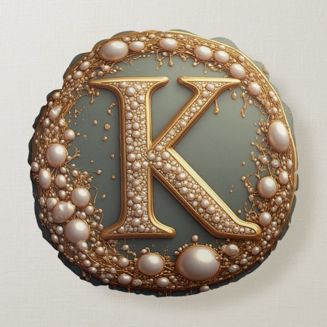 Almofada Redonda Modern Monogram Initial Letter K (Frente)