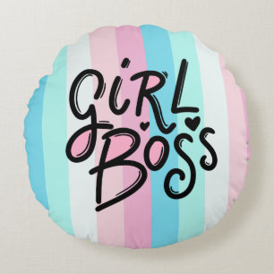 Almofada Redonda Modern Pastel GIRL BOSS Tipografia Retroativa