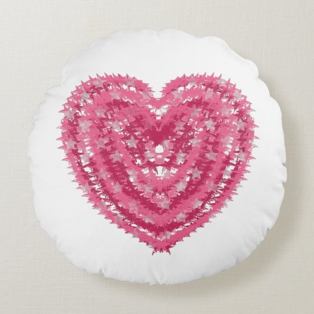 Almofada Redonda Modern Pink Confetti Heart | Valentine's Day Art (Frente)