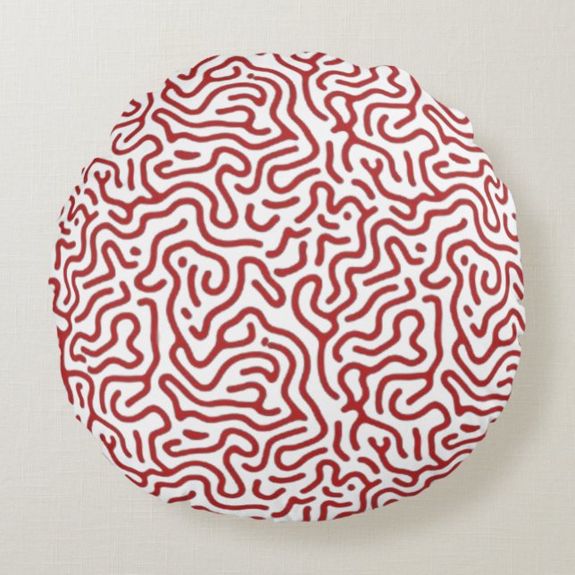 Almofada Redonda Modern Red Reaction Diffusion Organic Abstract Pat (Frente)