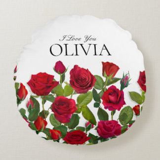 Almofada Redonda Modern Red Rose Minimalist Name I Love You
