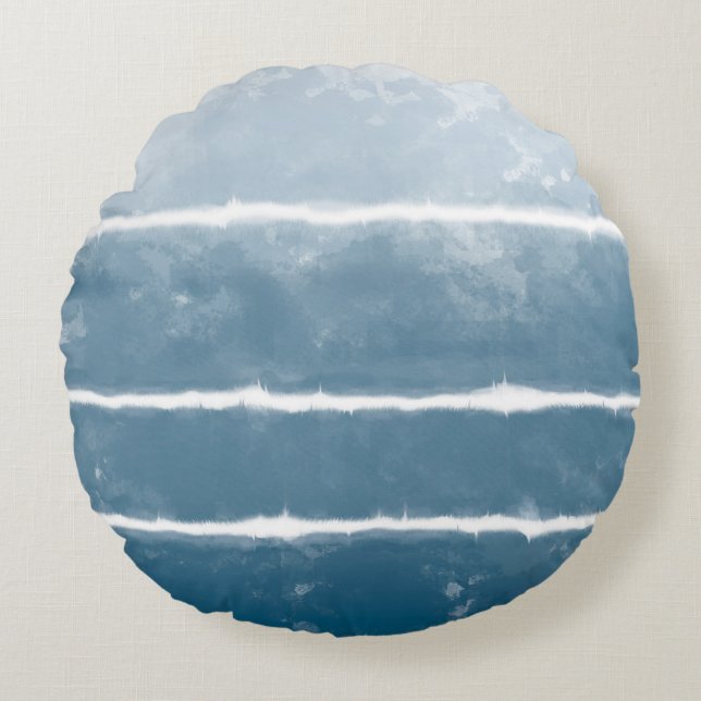 Almofada Redonda Modern Shibori Ombre Retro Tie Dye Hippie Indigo (Frente)