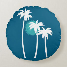 Almofada Redonda Modern Summer Vibes Palm Tree Sky Azul