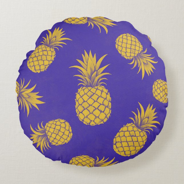 Almofada Redonda Modern Tropical Pineapple Watercolor (Frente)