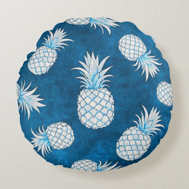 Almofada Redonda Modern Tropical Pineapple Watercolor (Frente)