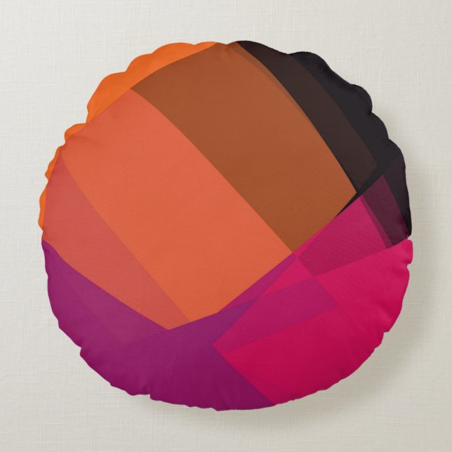 Almofada Redonda Moderna Cor Retroativa Geométrica #22 (Frente)
