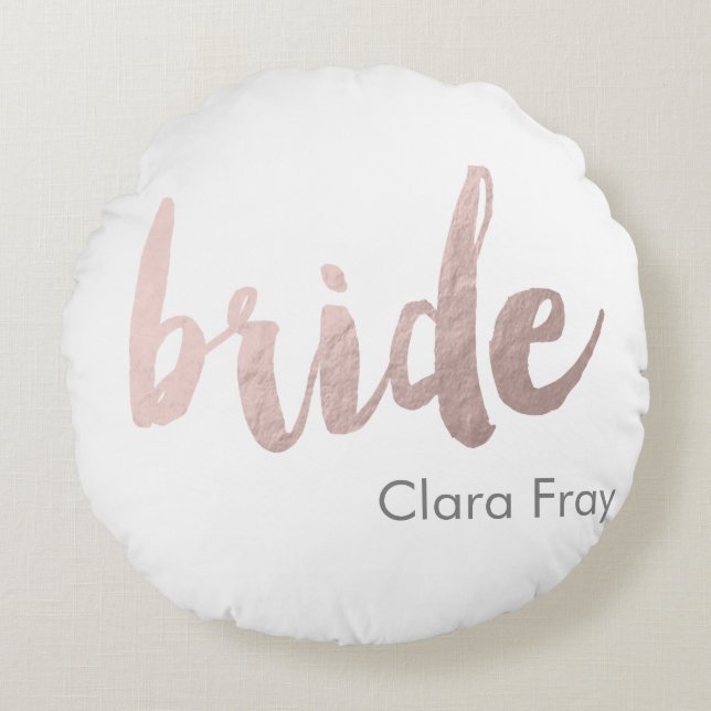 Almofada Redonda moderna e elegante faux rosa gold noiva (Frente)