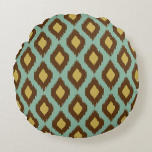 Almofada Redonda Moderno amarelo azul do ikat tribal moderno