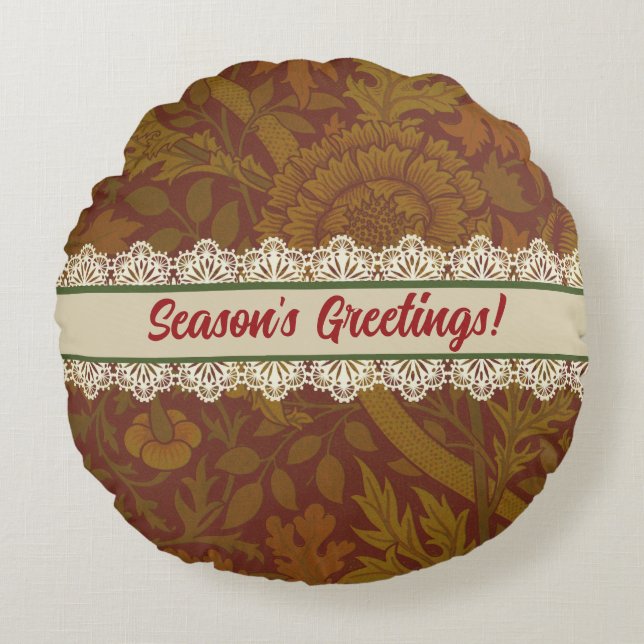 Almofada Redonda Moderno País da Fazenda William Morris Holiday (Frente)