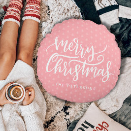 Almofada Redonda Moderno - Rosa Simples - Nome Feliz de Natal