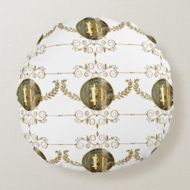 Almofada Redonda Moeda Digital Dourada Bitmoeda White