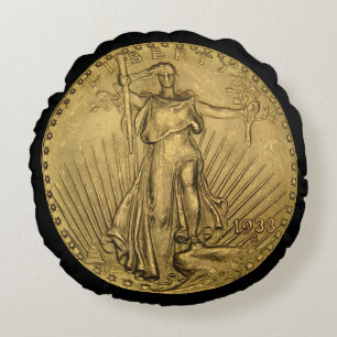 Almofada Redonda Moeda Dourada de Águia Dupla 1933