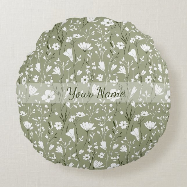 Almofada Redonda Molas Botânicas Personalizadas de Primavera em Ver (Frente)