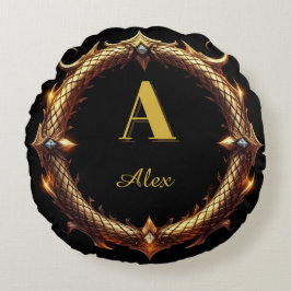Almofada Redonda ✨ Moldura de Círculo Ornamentado com Dragão e Letr