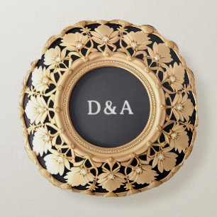 Almofada Redonda Moldura Decorativa Circular Dourada Ornamentada