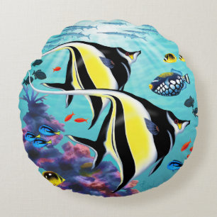 Almofada Redonda Molokini Cove Hawaiai Angel Fish Reversible