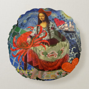 Almofada Redonda Mona Lisa Diversão Zodíaco Caprichoso