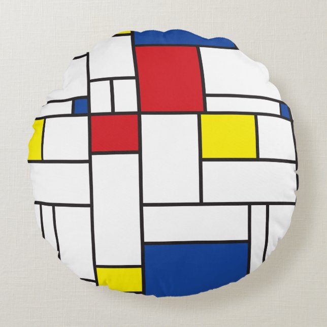Almofada Redonda Mondrian Minimalist Geométrico De Stijl Modern Art (Frente)