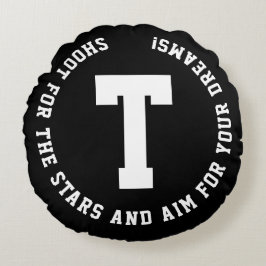 Almofada Redonda Monograma Branco e Preto Inspiração Esportiva Mode