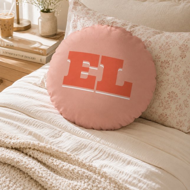 Almofada Redonda Monograma Colegial Elegante (Preppy Collegiate Monogram Round Pillow)