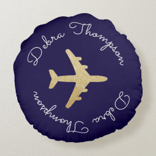 Almofada Redonda monograma conhecido personalizado - plano dourado