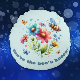 Almofada Redonda Monograma de Aquarela Você é o Knees Azul da Abelh