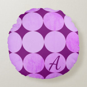 Almofada Redonda Monograma de círculos violeta, magenta púrpura e r