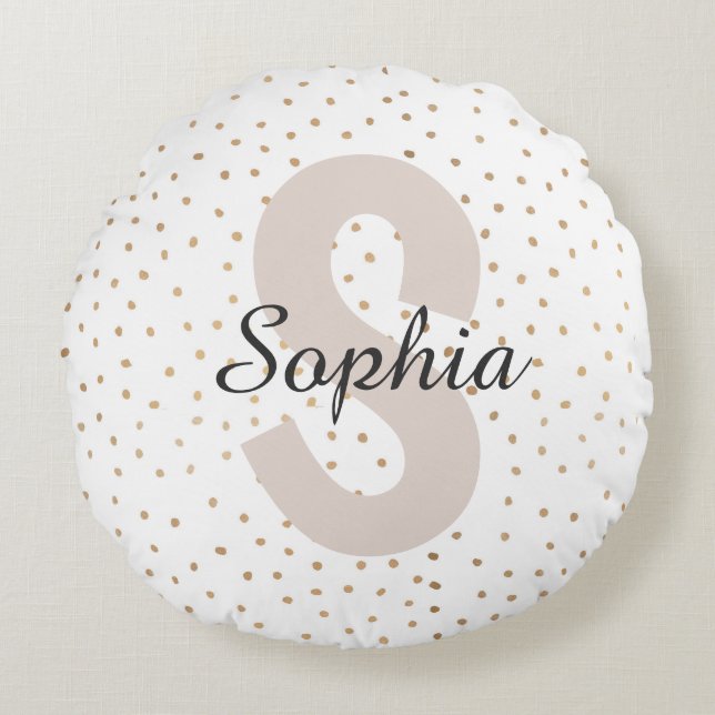 Almofada Redonda Monograma de Nome Personalizado em Letra Personali (Frente)