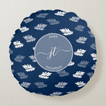 Monograma de Padrão de Folhas Azul marinho